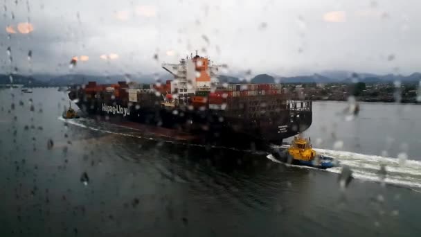 ブラジル サンパウロ州サントス2022年12月19日 雨の日にクルーズ船の窓から 輸送船 — ストック動画