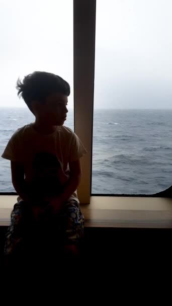 Brazilian Child Years Old Dark Front Window Cruise Ship Rough — Video Stock