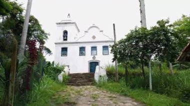 First church on Ilha Grande on a cloudy day, distance footage (Rio de Janeiro/Brazil), front view.