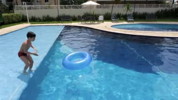 Year Old Child Playing Diving Float Pool Emerging — 图库视频影像