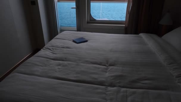 Book Bed Cruise Cabin Being Illuminated Light Window — Wideo stockowe