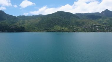 Panoramic view of Ilha Bela bay on a sunny summer day.