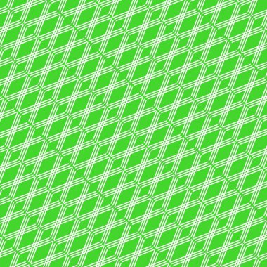 Beyaz kesişen çizgilerden oluşan kusursuz çapraz desen canlı yeşil arkaplanda geometrik elmas şekilleri oluşturuyor. Bu temiz ve modern tasarım ambalaj, tekstil, dijital arkaplan ve soyut görsel temalar için idealdir.
