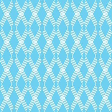 Temiz ve pürüzsüz bir geometrik desen, yumuşak, açık mavi arka planda beyaz çaprazlanmış elmaslar. Kesişen çizgiler ve simetrik şebeke yapısı ona modern estetik, tekstil, duvar kâğıtları ve dijital tasarım için mükemmel bir ortam sağlıyor.