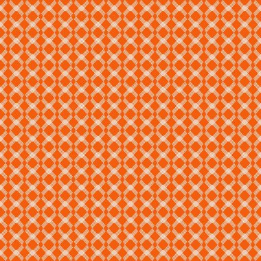 Kalın turuncu arkaplan üzerinde beyaz haç şeklinde elmas şekilleri olan kusursuz bir desen. El yapımı stil ve yapılandırılmış düzen, tekstil, duvar kağıtları ve çağdaş tasarım projeleri için dinamik, modern bir estetik ideal sunmaktadır.