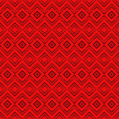 Katmanlı siyah elmas çizgisi motifleri ve parlak kırmızı arka planda ince kabile ayrıntıları içeren cesur, pürüzsüz bir desen. Etnik esinlenilmiş tekstil, modern moda baskıları ve göz alıcı grafik tasarımı için mükemmel.