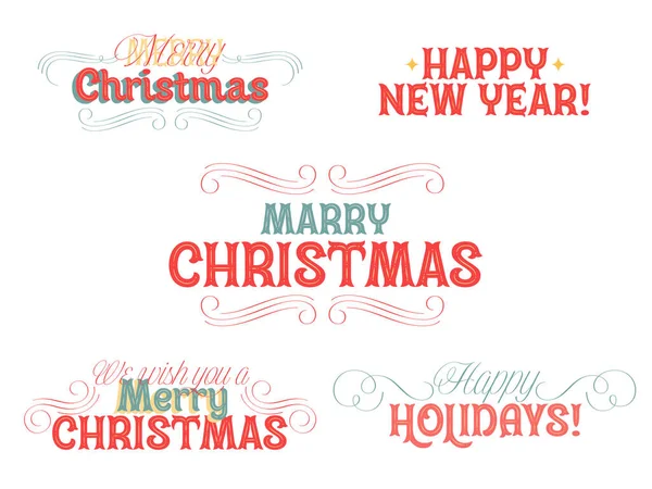 Merry Christmas Vector Lettering Happy New Year — Stock Vector