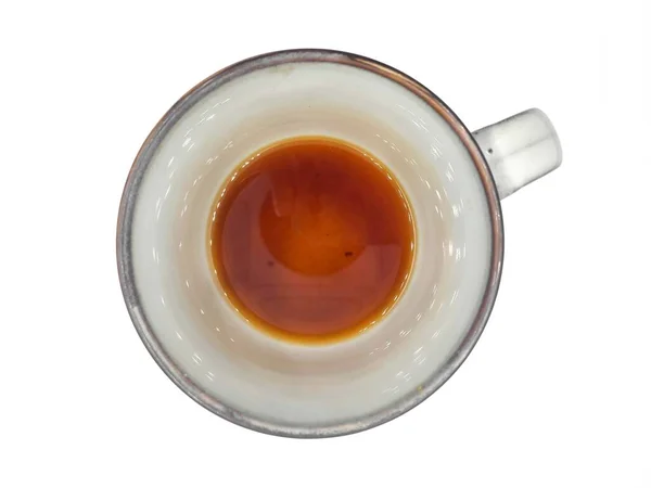 Svart Kaffe Ovanifrån Kaffekopp Kaffe Juice Kvar Botten Glas Vit — Stockfoto