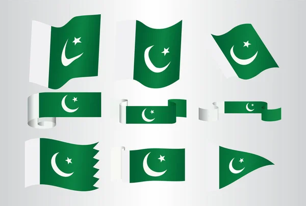 Pakistan bayrağının sembolü arka plandaki ulusal pankartta izole edilmiş. Pakistan İslam Cumhuriyeti 'nin Bağımsızlık Günü.