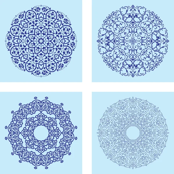 Decorative circle illustration frames for design with floral ornaments. Templates for printing postcards, invitations, books, for textiles, engraving, wooden furniture, forging etc.