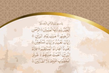 Asilzade Kur 'an' ın 1 'den 7' ye kadar Arapça El Fatiha Kaligrafi 'si. Övgü, evrenlerin Rabbi ALLAH 'a yaraşır. O Rahmân ve Rahim, Âlemlerin Hakimi......