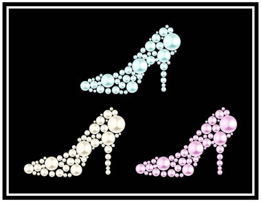 Shoe vector illustration set made with pearl and diamond rhinestone