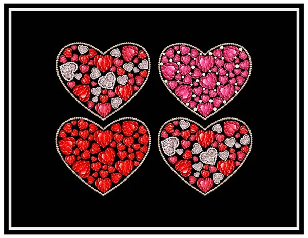 Heart abstract vector illustration set made with pearl and diamond rhinestone