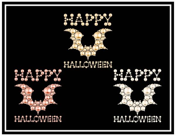 Halloween bat vector illustration set made with pearl and diamond rhinestone