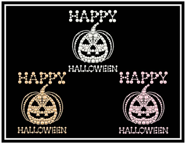 Happy halloween pumpkin vector illustration set made with pearl and diamond rhinestone