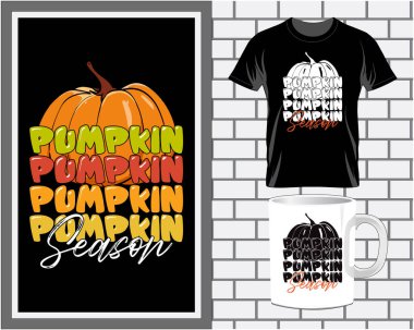 Pumpkin spice fall thanksgiving typography t shirt and mug design vector illustration of the text with the inscription quote 