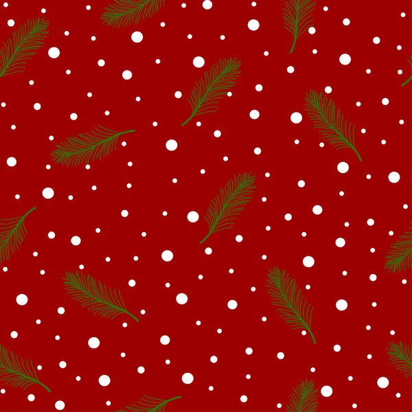 Bezešvé Vzory Jedlových Větví Sněhu Vektorový Vánoční Tisk — Stockový vektor