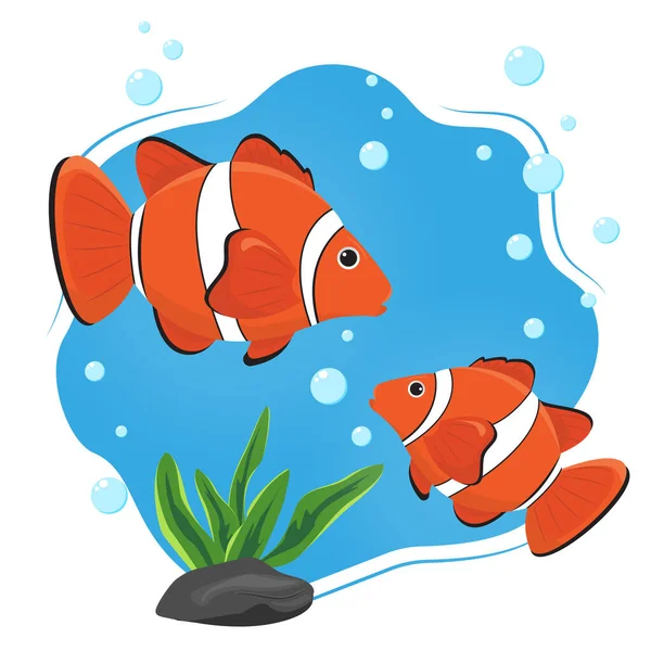 Clown fish, marine animals underwater. Colorful, cute vector background for clothes, pictures, wallpapers, puzzles