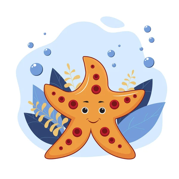 Starfish, marine animals underwater. Colorful, cute vector background for clothes, pictures, wallpapers, puzzles