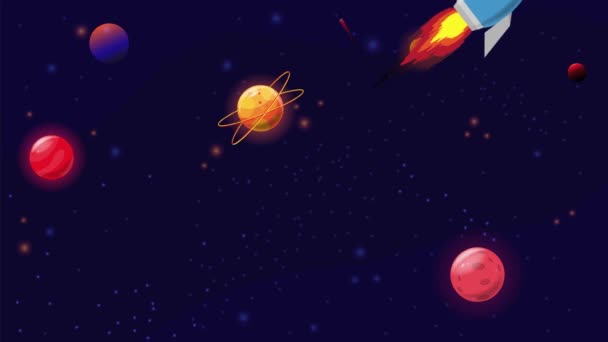 Simple Flat Cartoon Animation Outer Space Travel Universe Rocket Rockets — Vídeos de Stock