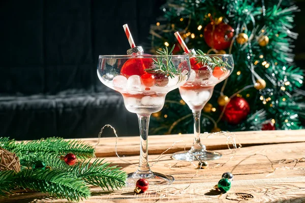 Christmas Refreshment Drink Mimosa Punch Cranberry Margarita Cocktail Serving Christmas Stock Picture
