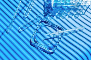 Örnekler laboratuarda analiz için petri kabına ve test tüpüne yerleştiriliyor. Bilim araştırması, tıbbi deneme ve geliştirme konsepti.