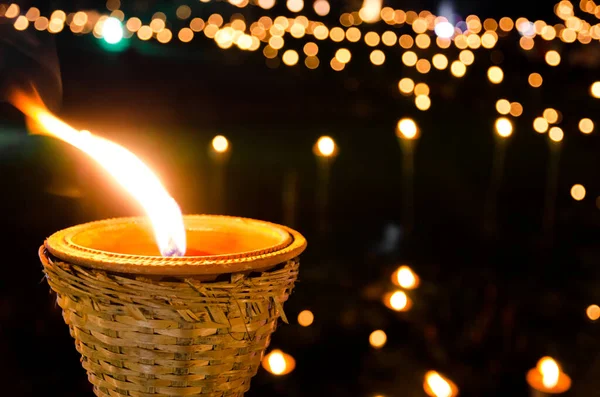 ancient bamboo lamp at night