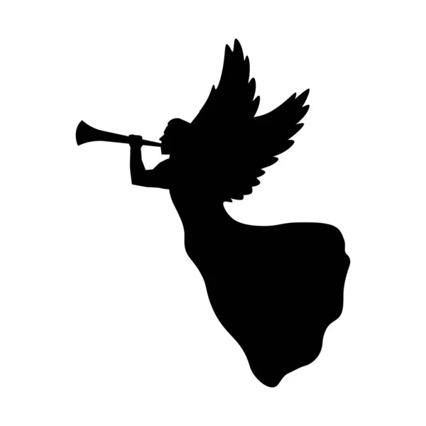Angel Trumpet Christmas Decor Black Icon — Stock Vector