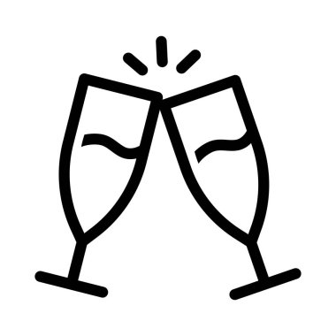 Şampanya kadehleri birbirine tokuşturur. Doğrusal stil. Romantik dekorasyon