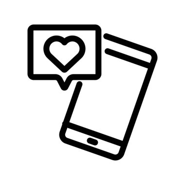 Konuşma baloncuklu akıllı telefon. Doğrusal kalp simgesi