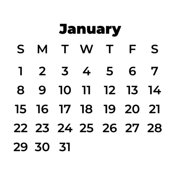 Januar Kalender 2023 Kalendersymbol Klassischer Stil — Stockvektor