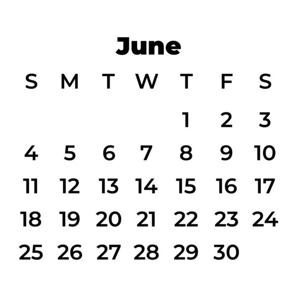 Juni Kalender 2023 Kalender Icoon Klassiek — Stockvector