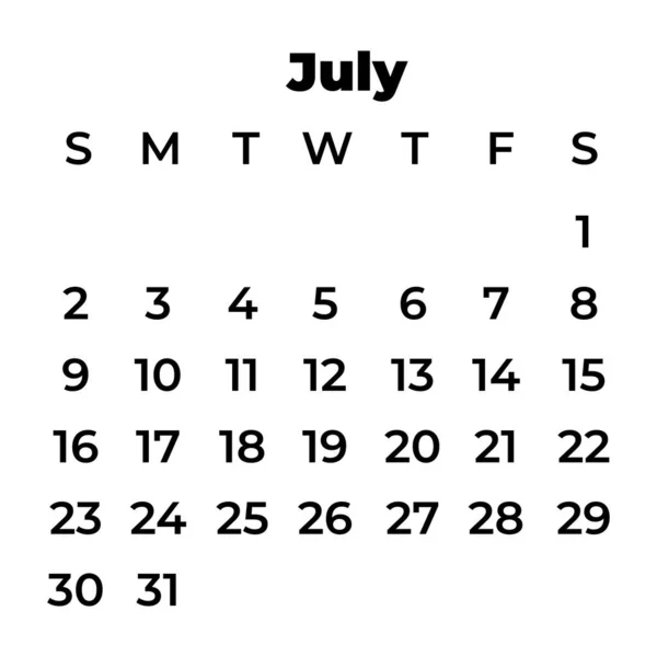 Julho Calendário 2023 Ícone Calendário Estilo Clássico —  Vetores de Stock