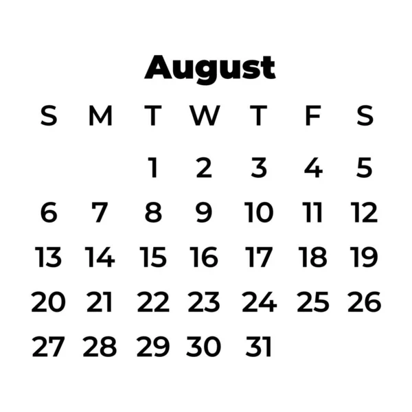Augustus Kalender 2023 Kalender Icoon Klassiek — Stockvector