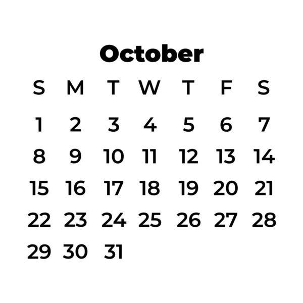 Calendario Ottobre 2023 Icona Del Calendario Stile Classico — Vettoriale Stock