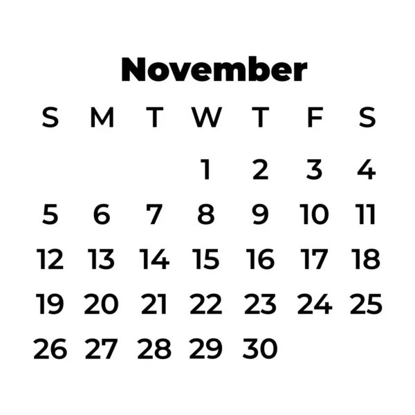Novembre Calendrier 2023 Icône Calendrier Style Classique — Image vectorielle