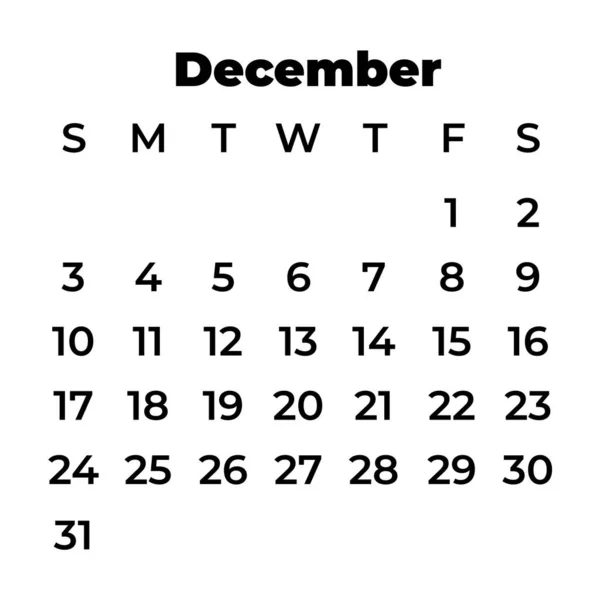 Dezember Kalender 2023 Kalendersymbol Klassischer Stil — Stockvektor