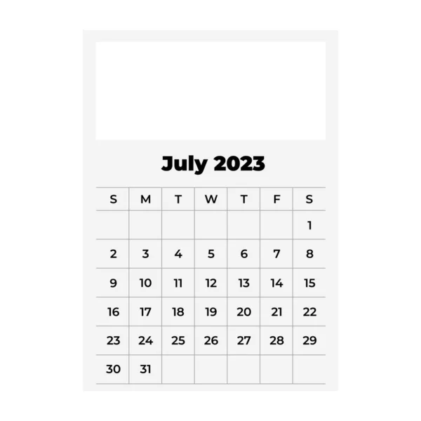 Ημερολόγιο Ιουλίου 2023 Εικόνα Ημερολογίου Πλαίσιο — Διανυσματικό Αρχείο