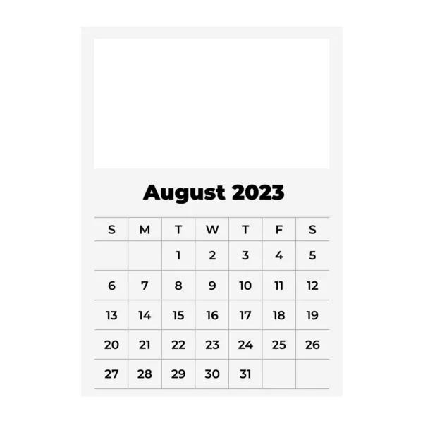 Ημερολόγιο Αυγούστου 2023 Εικόνα Ημερολογίου Πλαίσιο — Διανυσματικό Αρχείο