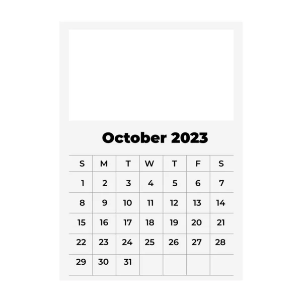 Ημερολόγιο Οκτωβρίου 2023 Εικόνα Ημερολογίου Πλαίσιο — Διανυσματικό Αρχείο