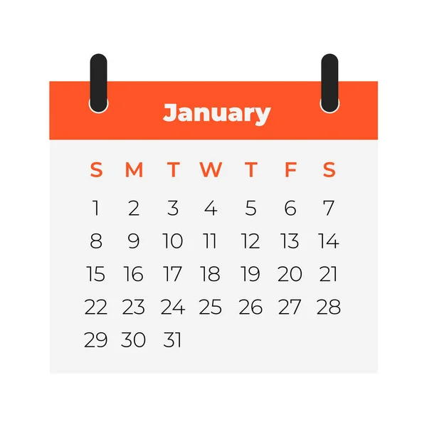 Januari Kalender 2023 Kalender Icoon Vlakke Stijl — Stockvector
