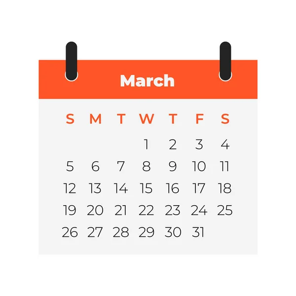 Maart Kalender 2023 Kalender Icoon Vlakke Stijl — Stockvector