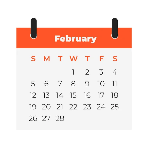 Februari Kalender 2023 Kalender Icoon Vlakke Stijl — Stockvector