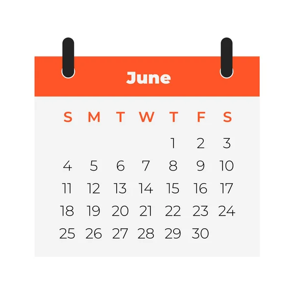 Calendário Junho 2023 Ícone Calendário Estilo Plano —  Vetores de Stock