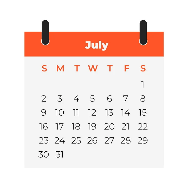 Julho Calendário 2023 Ícone Calendário Estilo Plano —  Vetores de Stock