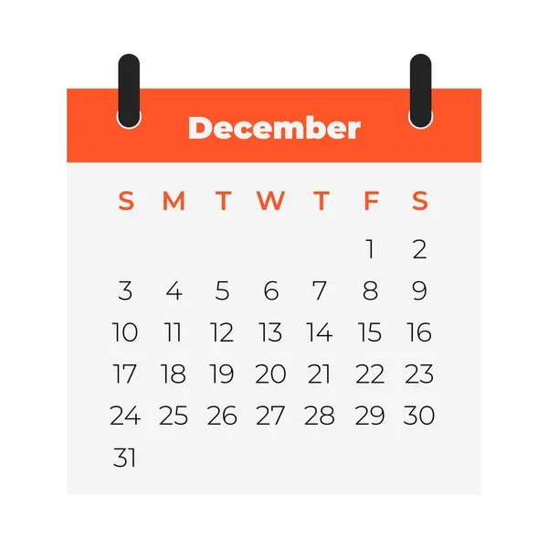 Calendario Diciembre 2023 Icono Del Calendario Estilo Plano — Vector de stock