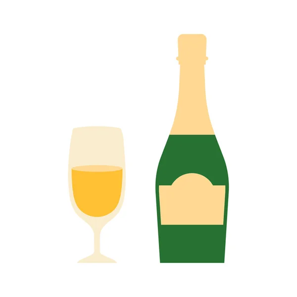 瓶装香槟和杯子 浪漫的装饰 — 图库矢量图片