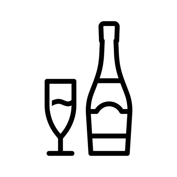 瓶装香槟和杯子 直线图标 — 图库矢量图片