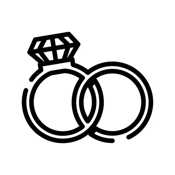 Anillos Boda Con Diamante Icono Línea Decoración Boda — Vector de stock