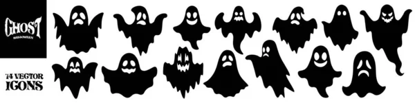 Spökikon Set Halloween Monster Inställd Silhuett Stil Stockvektor
